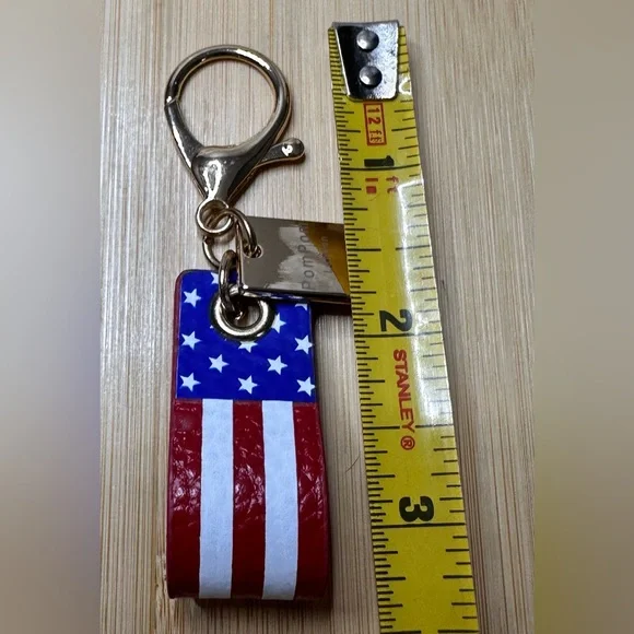 Patriotic American Flag Keychain with Pom Pom London Tag - Picture 4 of 5